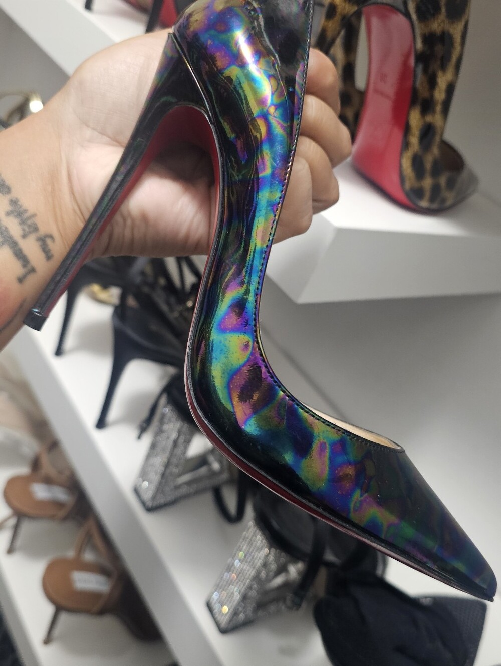 RARE Christian Louboutin Iriza 120mm Iridescent Black Stellar